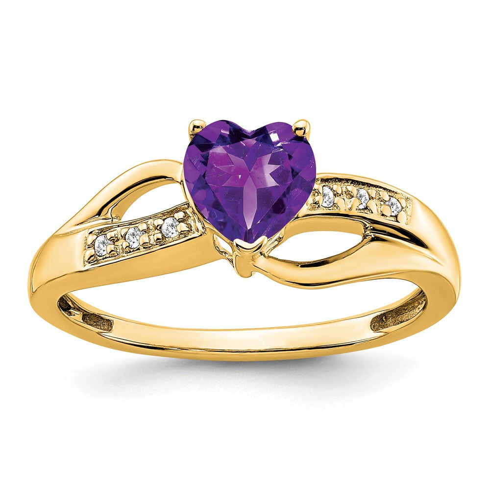 14K Yellow Gold Amethyst and Real Diamond Heart Ring