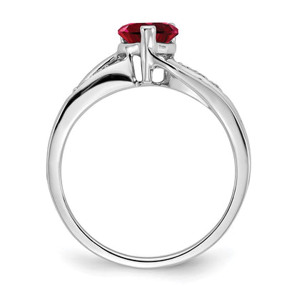 14k White Gold Created Ruby and Real Diamond Heart Ring