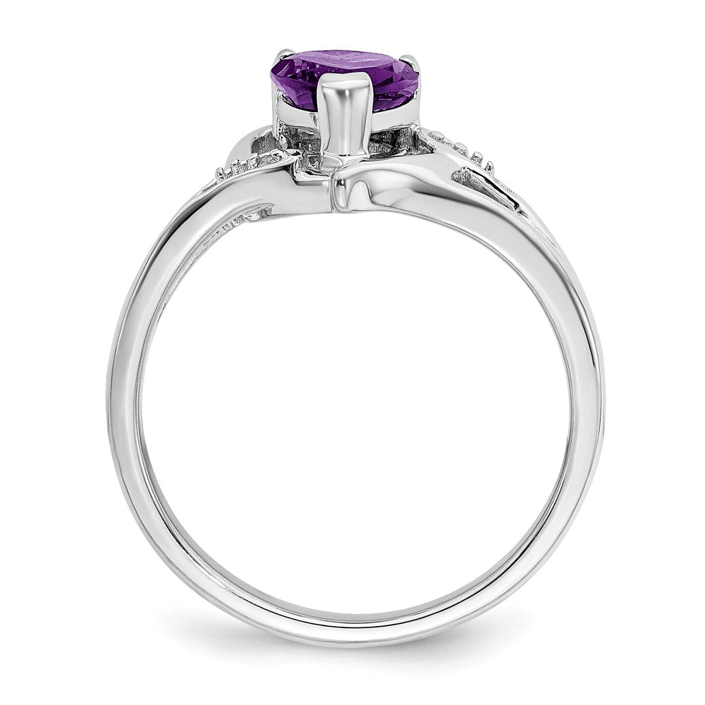 Solid 14k White Gold Simulated Amethyst and CZ Heart Ring