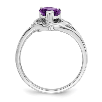 Solid 14k White Gold Simulated Amethyst and CZ Heart Ring