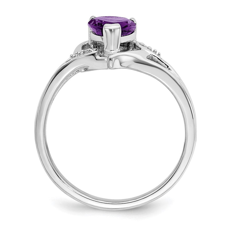 14k White Gold Amethyst and Real Diamond Heart Ring