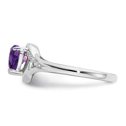 Solid 14k White Gold Simulated Amethyst and CZ Heart Ring
