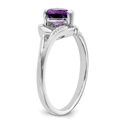 Solid 14k White Gold Simulated Amethyst and CZ Heart Ring