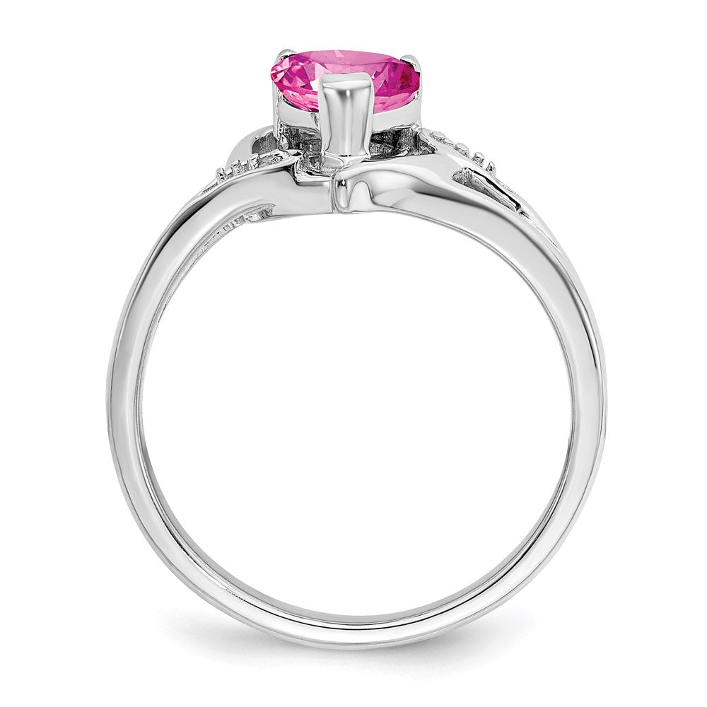14k White Gold Created Pink Sapphire and Real Diamond Heart Ring
