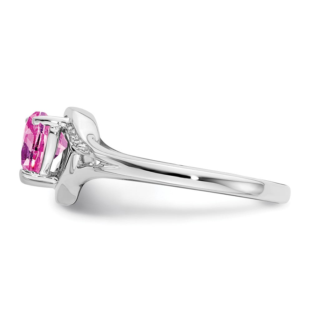 14k White Gold Created Pink Sapphire and Real Diamond Heart Ring