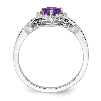 Solid 14k White Gold Simulated Amethyst and CZ Heart Ring