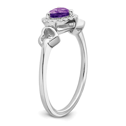 Solid 14k White Gold Simulated Amethyst and CZ Heart Ring
