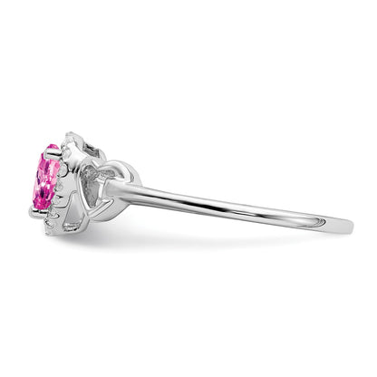 14k White Gold Created Pink Sapphire and Real Diamond Heart Ring