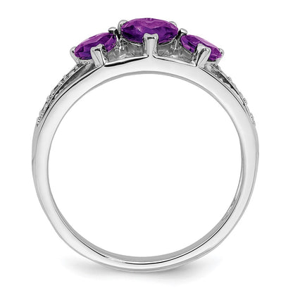 Solid 14k White Gold Simulated Amethyst and CZ Heart Ring