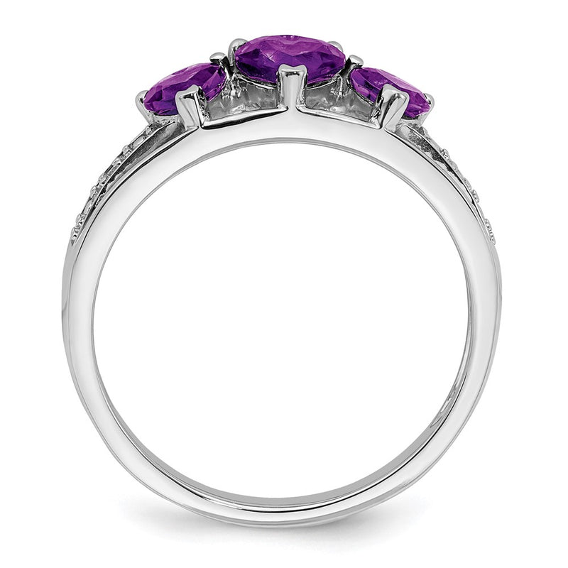 14k White Gold Amethyst and Real Diamond Heart Ring