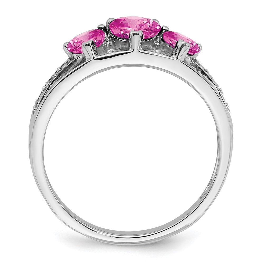 14k White Gold Cr. Pink Sapphire and Real Diamond Heart Ring