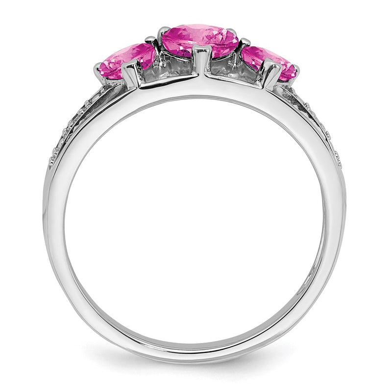 14k White Gold Cr. Pink Sapphire and Real Diamond Heart Ring