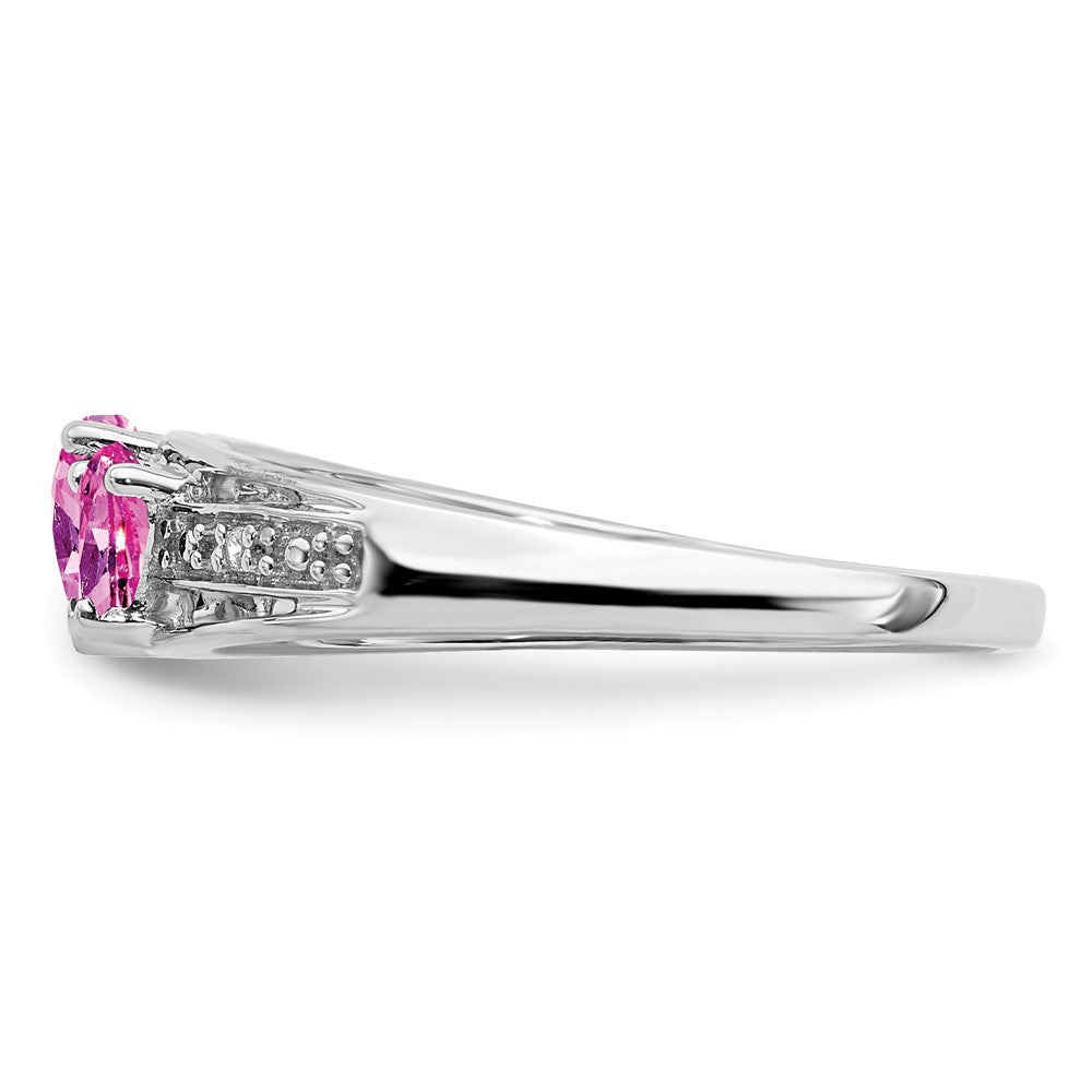 14k White Gold Cr. Pink Sapphire and Real Diamond Heart Ring
