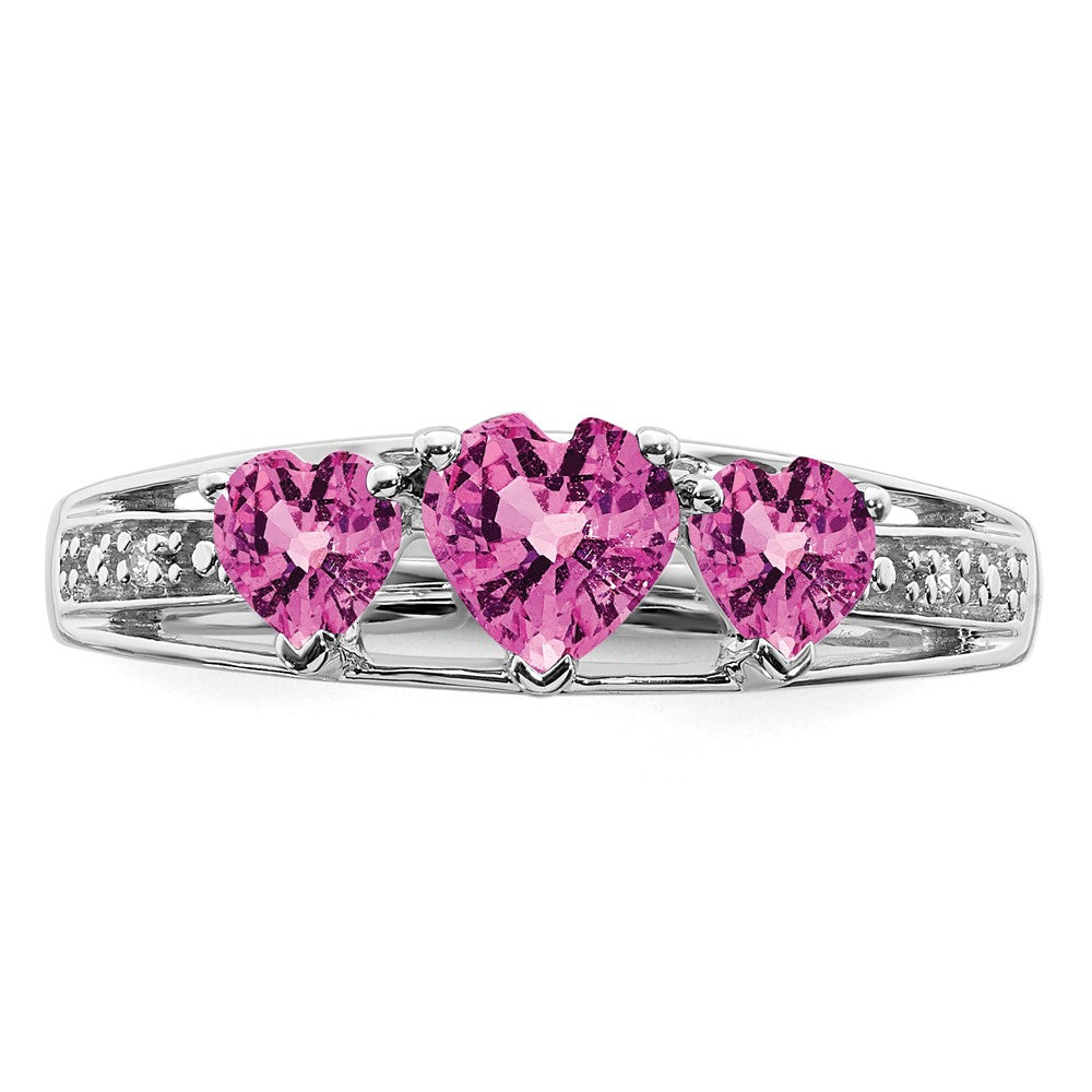 14k White Gold Cr. Pink Sapphire and Real Diamond Heart Ring