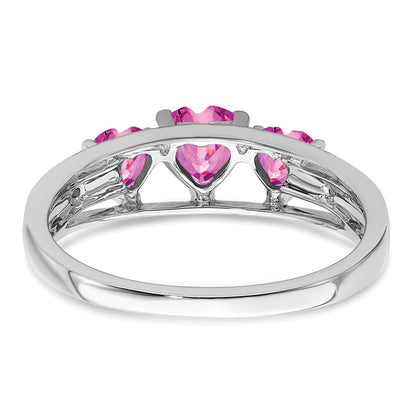 14k White Gold Cr. Pink Sapphire and Real Diamond Heart Ring