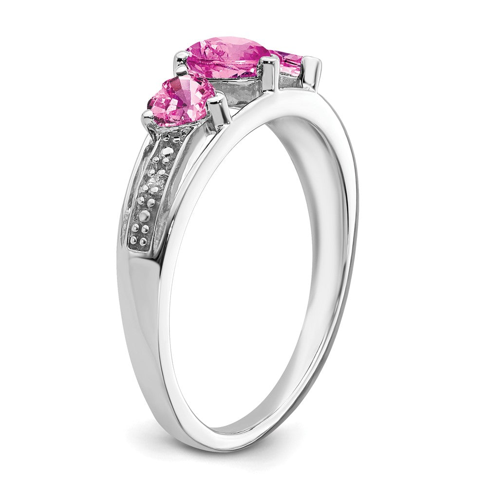 14k White Gold Cr. Pink Sapphire and Real Diamond Heart Ring