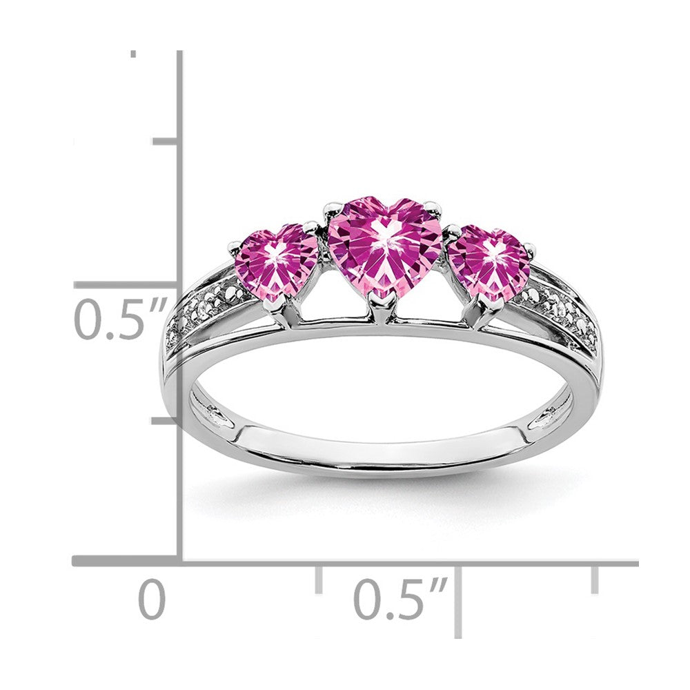 14k White Gold Cr. Pink Sapphire and Real Diamond Heart Ring