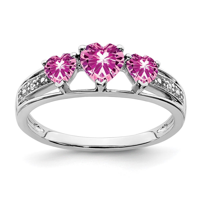 14k White Gold Cr. Pink Sapphire and Real Diamond Heart Ring