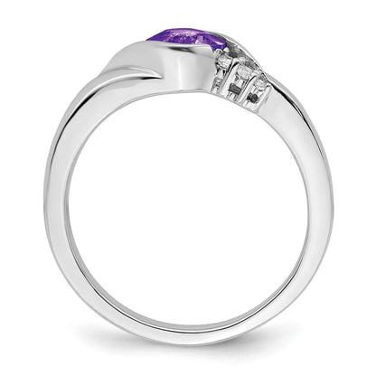Solid 14k White Gold Simulated Amethyst and CZ Ring