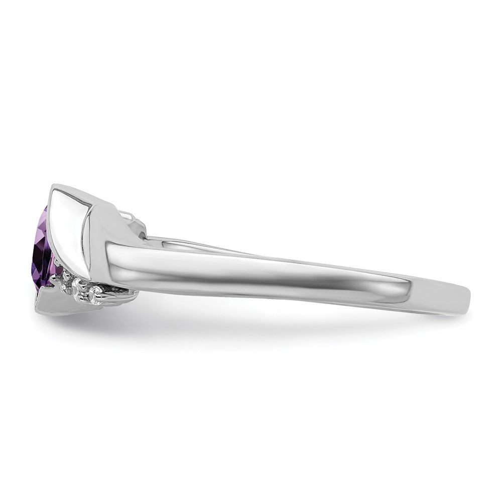 Solid 14k White Gold Simulated Amethyst and CZ Ring