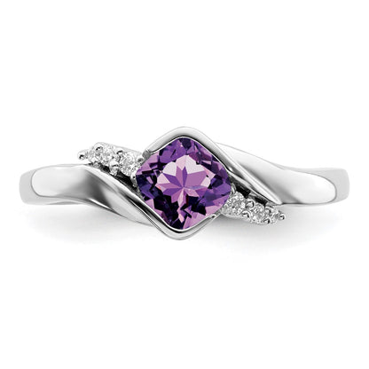 Solid 14k White Gold Simulated Amethyst and CZ Ring