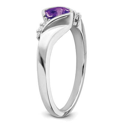 Solid 14k White Gold Simulated Amethyst and CZ Ring