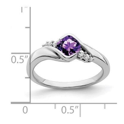 Solid 14k White Gold Simulated Amethyst and CZ Ring