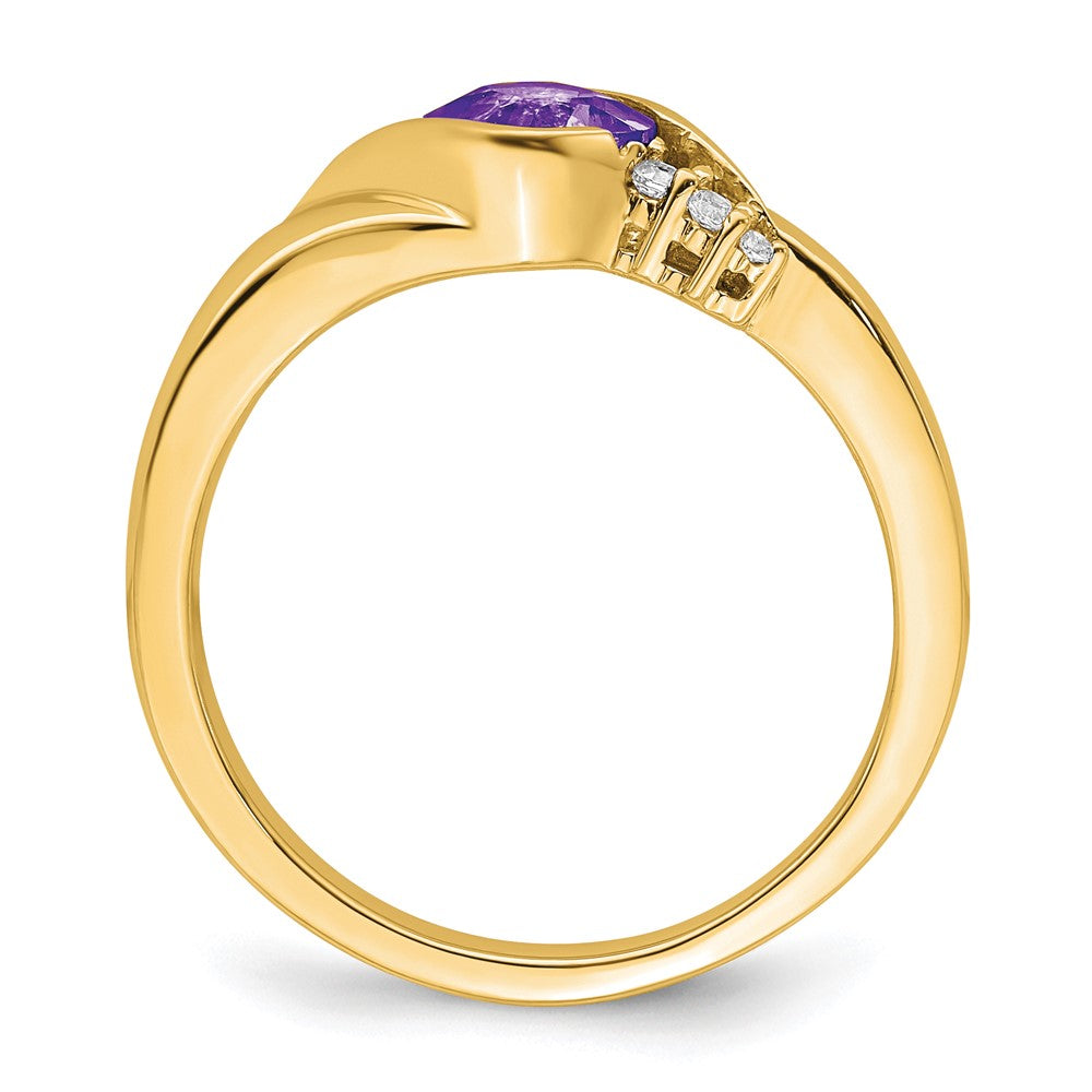 14K Yellow Gold Amethyst and Real Diamond Ring