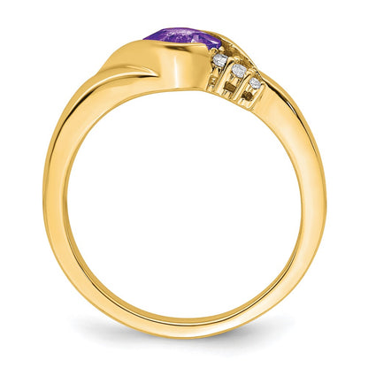 14K Yellow Gold Amethyst and Real Diamond Ring