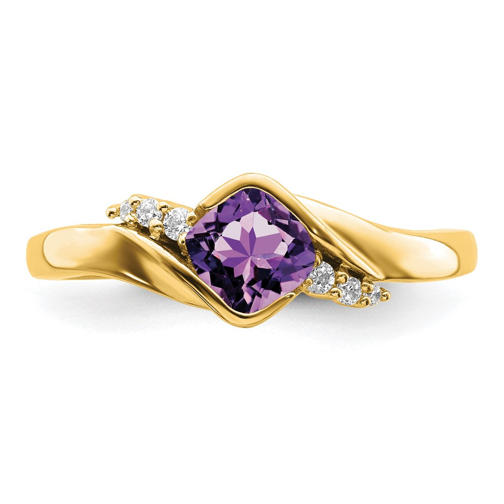 14K Yellow Gold Amethyst and Real Diamond Ring
