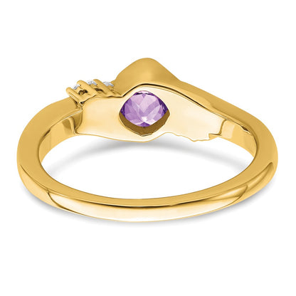 14K Yellow Gold Amethyst and Real Diamond Ring
