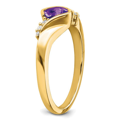 Solid 14k Yellow Gold Simulated Amethyst and CZ Ring