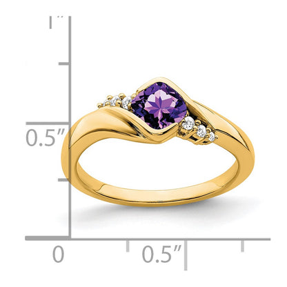 14K Yellow Gold Amethyst and Real Diamond Ring