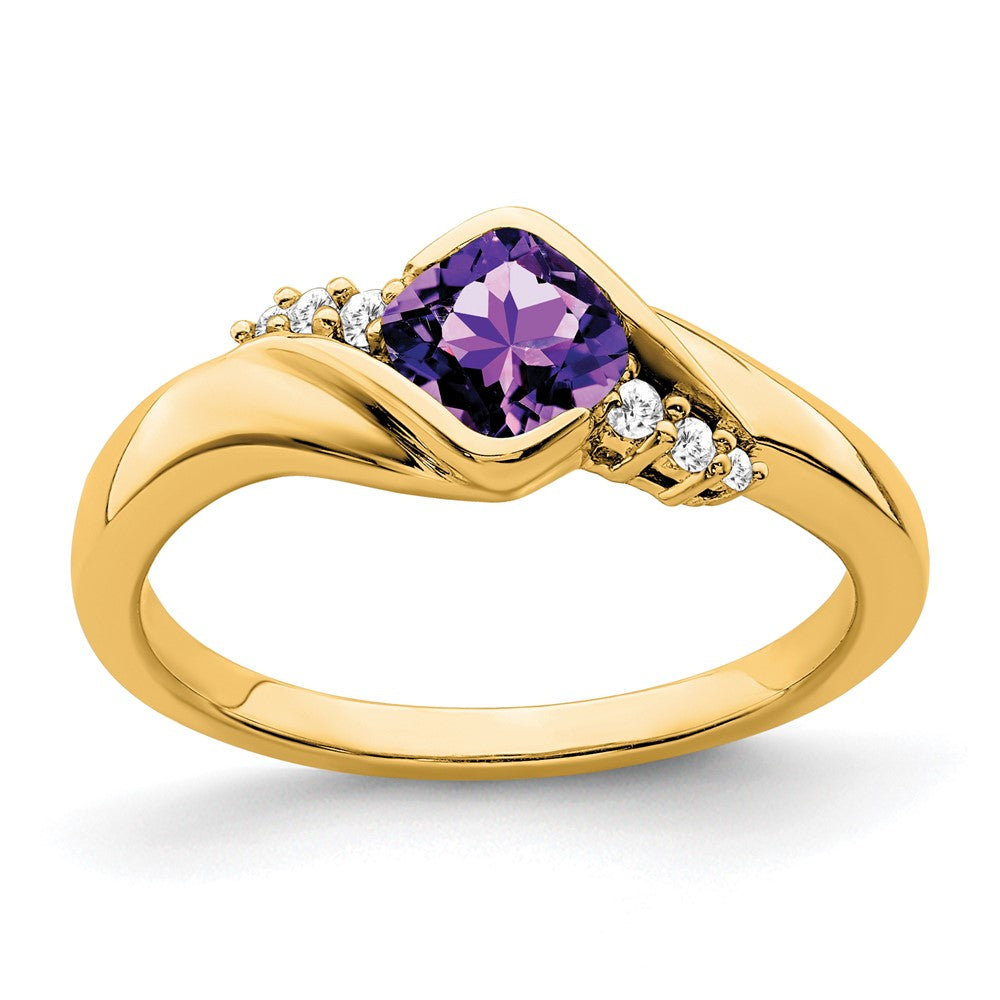 14K Yellow Gold Amethyst and Real Diamond Ring