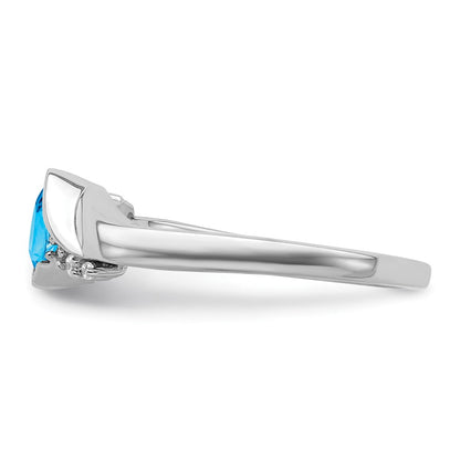 14k White Gold Blue Topaz and Real Diamond Ring