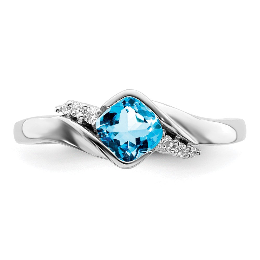 14k White Gold Blue Topaz and Real Diamond Ring