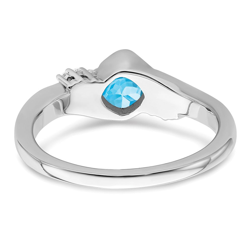 14k White Gold Blue Topaz and Real Diamond Ring