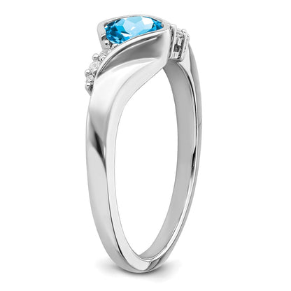14k White Gold Blue Topaz and Real Diamond Ring