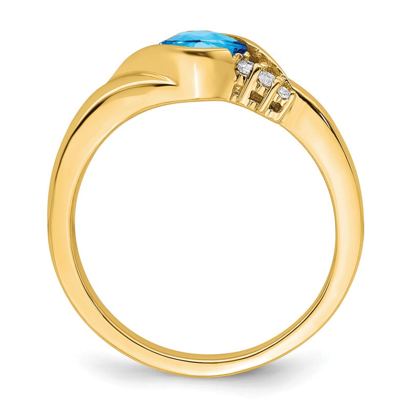 14K Yellow Gold Blue Topaz and Real Diamond Ring