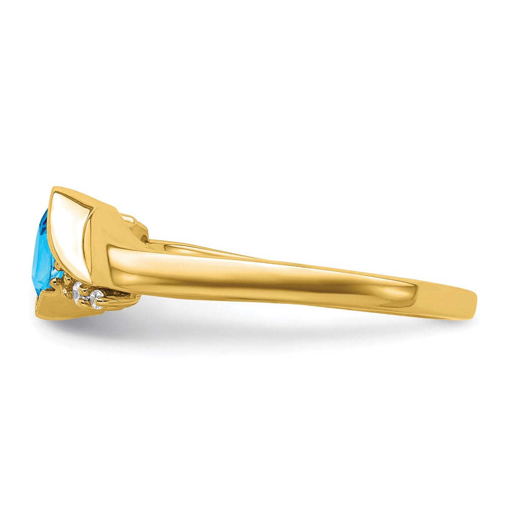 14K Yellow Gold Blue Topaz and Real Diamond Ring
