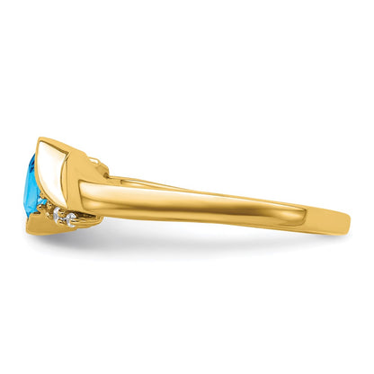 14K Yellow Gold Blue Topaz and Real Diamond Ring