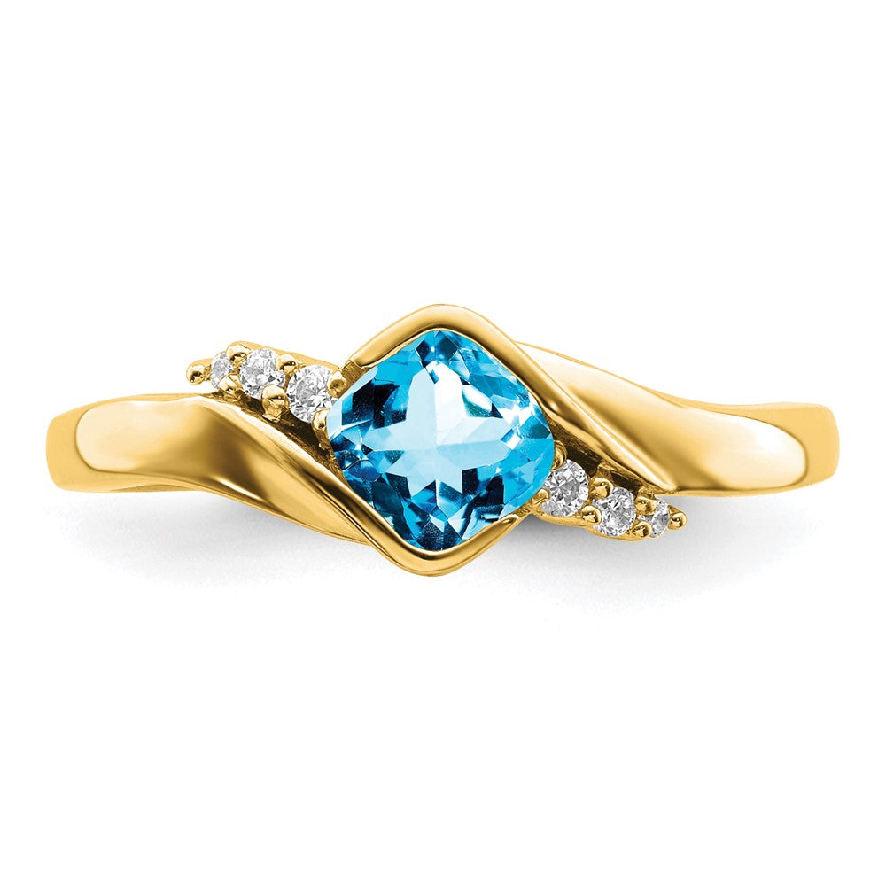 14K Yellow Gold Blue Topaz and Real Diamond Ring