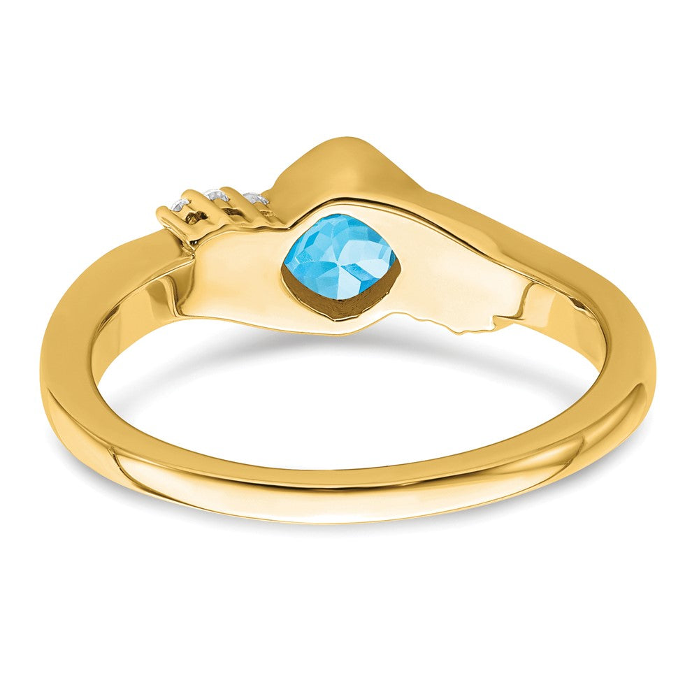 14K Yellow Gold Blue Topaz and Real Diamond Ring