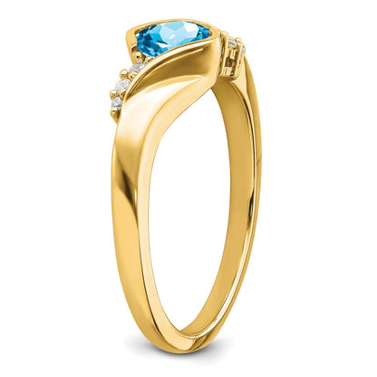14K Yellow Gold Blue Topaz and Real Diamond Ring