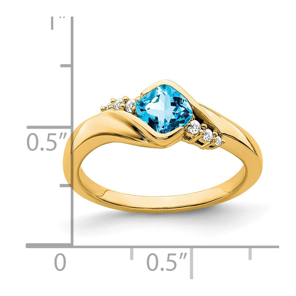 14K Yellow Gold Blue Topaz and Real Diamond Ring