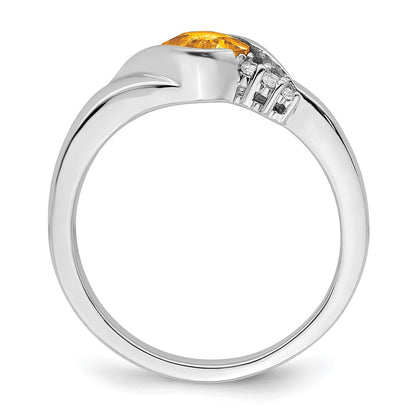 14k White Gold Citrine and Real Diamond Ring