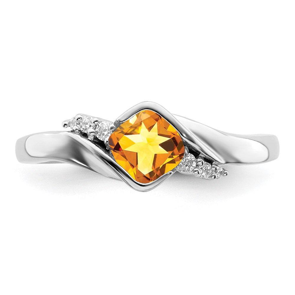14k White Gold Citrine and Real Diamond Ring