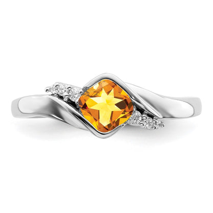 14k White Gold Citrine and Real Diamond Ring