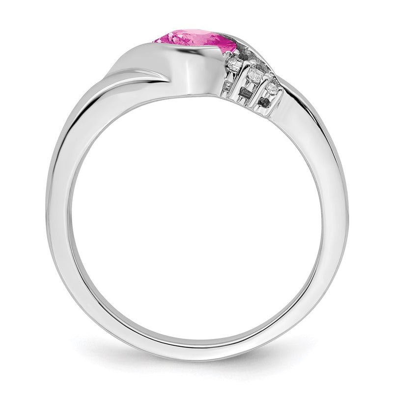 14k White Gold Created Pink Sapphire and Real Diamond Ring