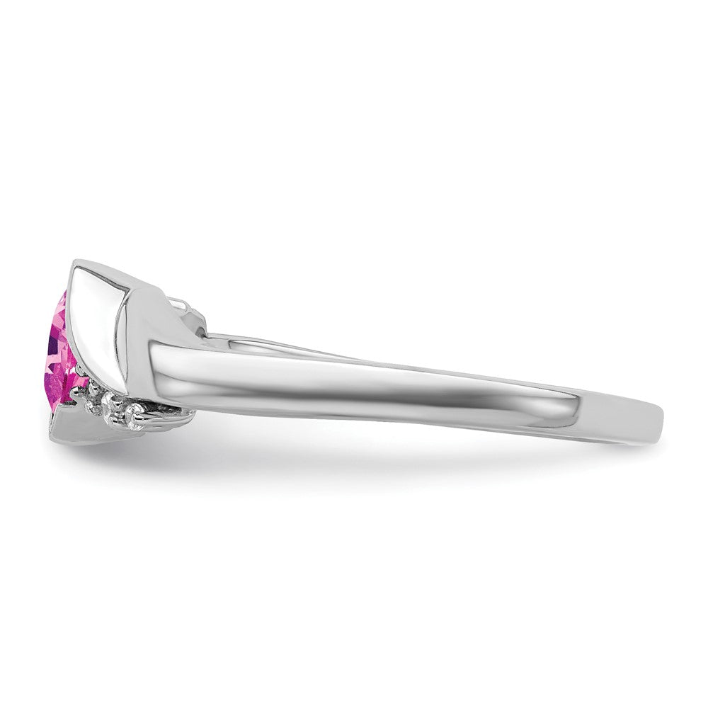 14k White Gold Created Pink Sapphire and Real Diamond Ring